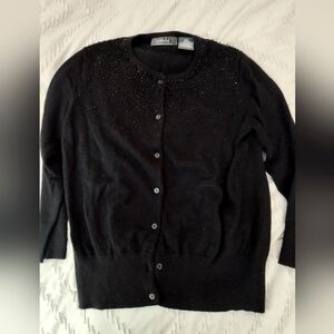 New George 3/4 Sleeve Black Beaded Cardigan, M